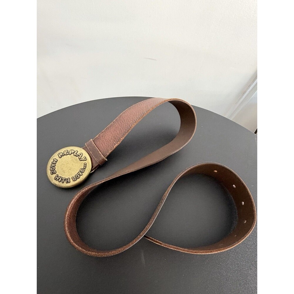 American Eagle Outfitters Women’s Brown Leather Belt Small Replay With Love Buck - Picture 2 of 13
